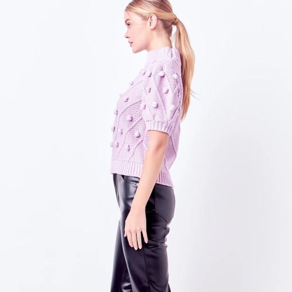 English Factory POM POM PUFF SLEEVE SWEATER size XS color lilac - Picture 3 of 14